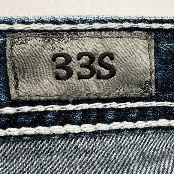 BKE DENIM Men's 33X28 Tyler Straight Blue Jeans Distressed Cowboy Buckle Short - Picture 5 of 11